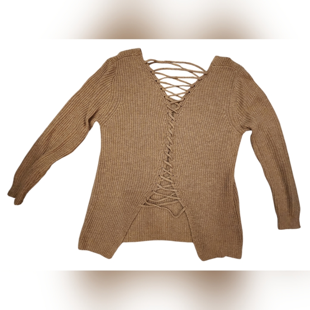 She+Sky Medium Tan Knit Sweater Lace-Back
